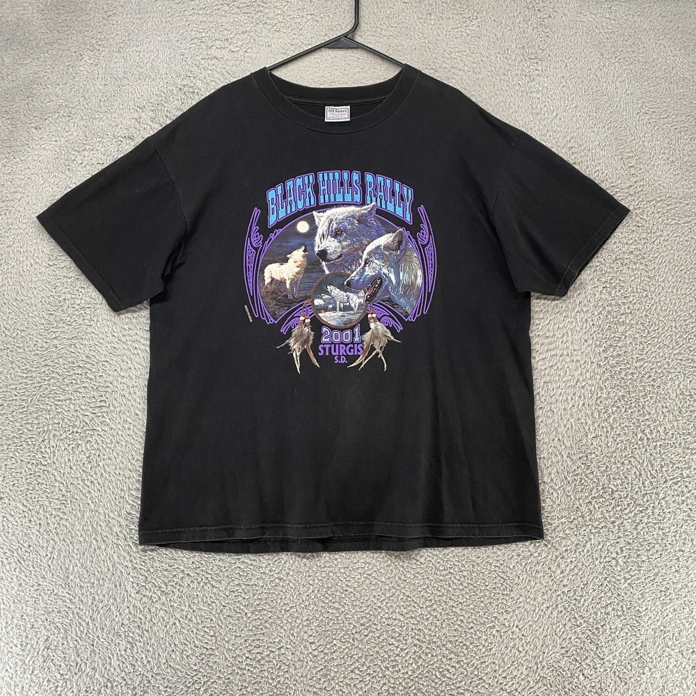 Vintage 2001 Sturgis Shirt Mens XL Black Black Hills Rally Wolves‎ Tee Y2K Eagle